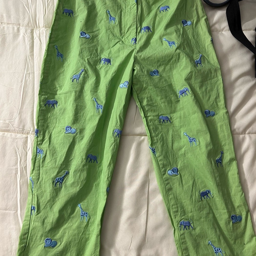 Vintage Lilly Pulitzer Bright Lime Green Pants with Light Blue Accents